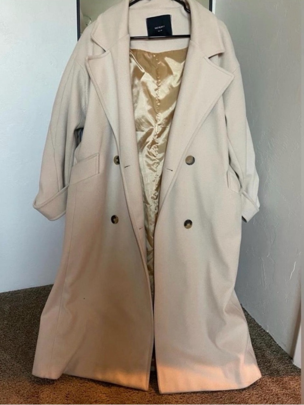 Long Cream Double-Breasted Women's Coat